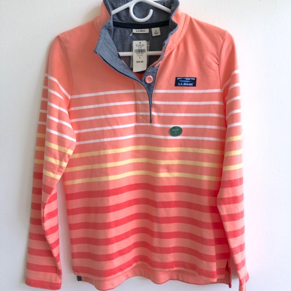 L.L. Bean Women's Soft Cotton Rugby Henley Peach White Petite Small L/S - Picture 1 of 6